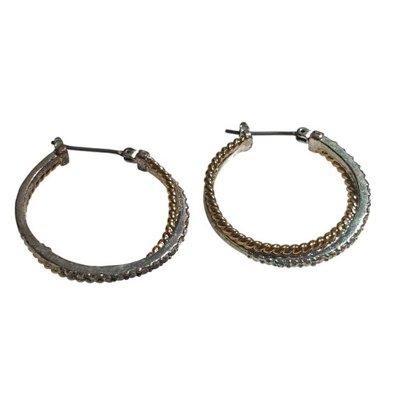 Gold Silver Tone Mixed Metal Textured Hoop Earrings Vintage Twisted Gift Mom - Picture 1 of 3